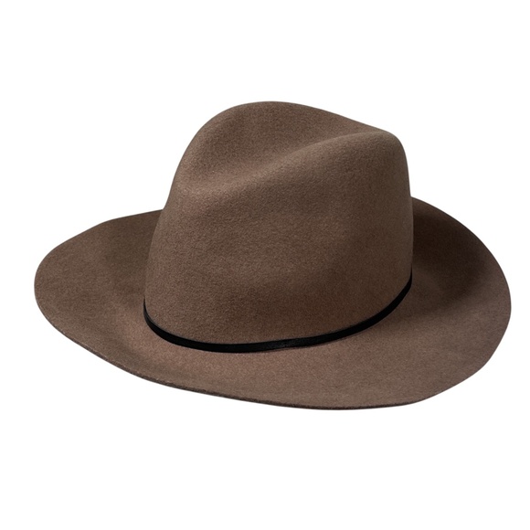 Janessa Leone Wool Felt Leather Trim Brown Fedora Made in USA Womens Small - Picture 2 of 9